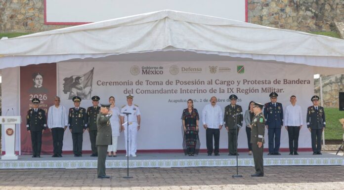 Asiste Evelyn Salgado Pineda a la Toma de Posesión al Cargo y Protesta de Bandera del comandante interino de la Novena Región Militar